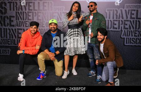 Bollywood Actors & MTV Roadies accueille Ranvijay Singh, DJ Nikhil Chinapa et VJ Gaelyn lors du lancement de Club Roadies à Jaipur, Rajasthan, Inde, le mercredi 27 novembre 2019. (Photo de Vishal Bhatnagar/NurPhoto) Banque D'Images