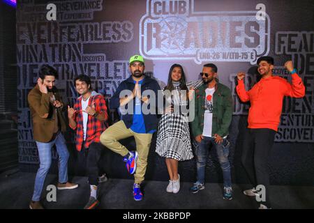 Bollywood Actors & MTV Roadies accueille Ranvijay Singh, DJ Nikhil Chinapa et VJ Gaelyn lors du lancement de Club Roadies à Jaipur, Rajasthan, Inde, le mercredi 27 novembre 2019. (Photo de Vishal Bhatnagar/NurPhoto) Banque D'Images