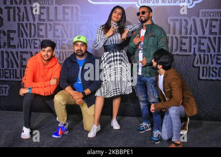 Bollywood Actors & MTV Roadies accueille Ranvijay Singh, DJ Nikhil Chinapa et VJ Gaelyn lors du lancement de Club Roadies à Jaipur, Rajasthan, Inde, le mercredi 27 novembre 2019. (Photo de Vishal Bhatnagar/NurPhoto) Banque D'Images