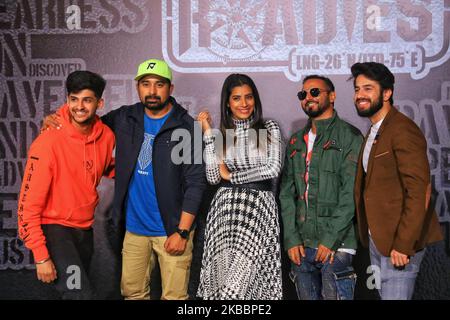 Bollywood Actors & MTV Roadies accueille Ranvijay Singh, DJ Nikhil Chinapa et VJ Gaelyn lors du lancement de Club Roadies à Jaipur, Rajasthan, Inde, le mercredi 27 novembre 2019. (Photo de Vishal Bhatnagar/NurPhoto) Banque D'Images