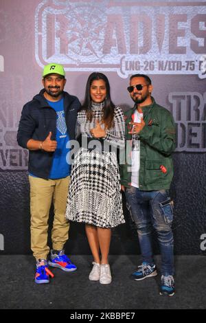 Bollywood Actors & MTV Roadies accueille Ranvijay Singh, DJ Nikhil Chinapa et VJ Gaelyn lors du lancement de Club Roadies à Jaipur, Rajasthan, Inde, le mercredi 27 novembre 2019. (Photo de Vishal Bhatnagar/NurPhoto) Banque D'Images