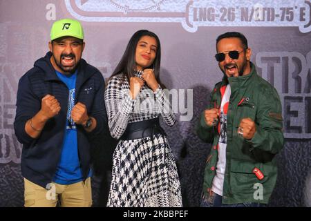 Bollywood Actors & MTV Roadies accueille Ranvijay Singh, DJ Nikhil Chinapa et VJ Gaelyn lors du lancement de Club Roadies à Jaipur, Rajasthan, Inde, le mercredi 27 novembre 2019. (Photo de Vishal Bhatnagar/NurPhoto) Banque D'Images