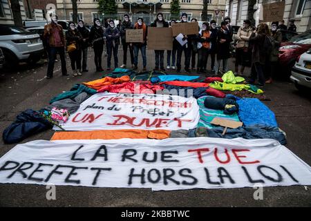 Manifestation contre le nouveau plan d'hébergement d'urgence d'hiver du Rhône Préfet à Lyon, en France, le 28 novembre 2019. (Photo de Nicolas Liponne/NurPhoto) Banque D'Images