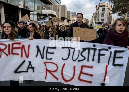 Manifestation contre le nouveau plan d'hébergement d'urgence d'hiver du Rhône Préfet à Lyon, en France, le 28 novembre 2019. (Photo de Nicolas Liponne/NurPhoto) Banque D'Images