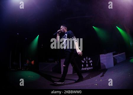 Le rappeur de l'OGE mourant en graphiste, nom réel Bobby O'Brien, se produit en direct à Alcatraz à Milan, en Italie, sur 29 novembre 2019. Dying in Designer est un chanteur/rappeur basé à Chicago qui a récemment signé un contrat avec The Hopeless Records, il est l'un des représentants de 'emo rap', un courant musical qui inclut également des artistes tels que Drake et XXXTentacion. (Photo par Mairo Cinquetti/NurPhoto) Banque D'Images