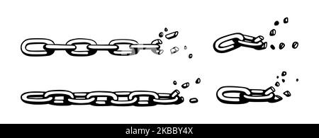 Chaîne cassée avec des éclats comme symbole de force et de liberté. Esquisse de chaînes métalliques. Illustration vectorielle isolée sur fond blanc Illustration de Vecteur