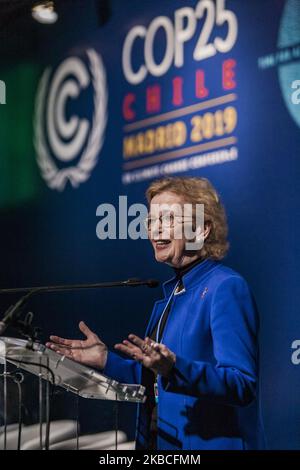 Mary Robinson, ancienne Présidente de l'Irlande, lors d'une conférence lors du Sommet COP25 sur les changements climatiques qui s'est tenu à Madrid, Espagne, les 9 et 24 décembre 2019. (Photo de Celestino Arce/NurPhoto) Banque D'Images