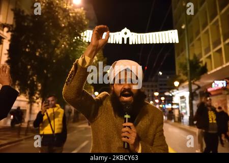 Des membres de la Communauté pakistanaise de Grèce manifestent le 14 décembre 2019, dans le centre d'Athènes, en Grèce, contre l'islamophobie à la suite des récentes insultes publiques d'un homme contre l'islam. (Photo de Nicolas Koutsokostas/NurPhoto) Banque D'Images