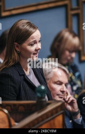 Ministre des Finances, Katri Kulmuni, lors d'une session plénière du Parlement finlandais, le 12 décembre 2019, à Helsinki (Finlande). (Photo par Antti Yrjonen/NurPhoto) Banque D'Images