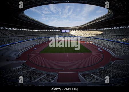Vue générale du nouveau stade national, le principal stade des Jeux olympiques et paralympiques de Tokyo en 2020, après la cérémonie d'achèvement des travaux de construction à Tokyo, au Japon, en 15 décembre 2019. (Photo par Alessandro Di Ciommo/NurPhoto) Banque D'Images