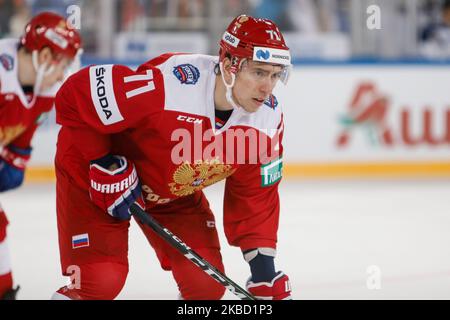 Anton Burdasov, de Russie, lors du match de hockey sur glace une coupe de la Manche de la tournée européenne de hockey entre la Russie et la Finlande sur 15 décembre 2019 à l'arène Gazprom à Saint-Pétersbourg, en Russie. (Photo de Mike Kireev/NurPhoto) Banque D'Images