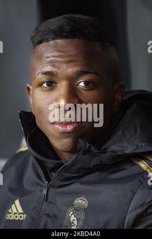 Vinicius Junior du Real Madrid assis sur le banc pendant le match de la Ligue entre Valencia CF et Real Madrid CF à Estadio Mestalla sur 15 décembre 2019 à Valence, Espagne. (Photo de Jose Breton/Pics action/NurPhoto) Banque D'Images