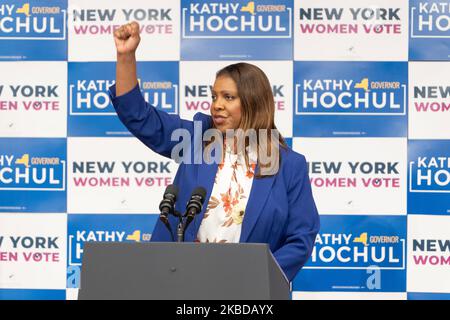 Le procureur général Letitia James prend la parole au cours d'un rassemblement de campagne électorale organisé par les Démocrates de Columbia U au Collège Barnard sur 3 novembre 2022 Banque D'Images