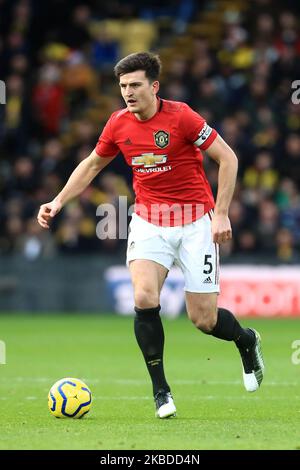 Manchester Uniteds Harry Maguire lors du match de la Premier League entre Watford et Manchester United à Vicarage Road, Watford, le dimanche 22nd décembre 2019. (Photo de Leila Coker/MI News/NurPhoto) Banque D'Images