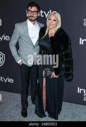 (DOSSIER) Hilary Duff et Matthew Koma sont mariés. BEVERLY HILLS, LOS ANGELES, CALIFORNIE, Etats-Unis - JANVIER 06: La chanteuse Matthew Koma et la petite amie/actrice Hilary Duff arrivent aux 2019 InStyle et Warner Bros. Photos Golden Globe Awards après la fête organisée à l'hôtel Beverly Hilton sur 6 janvier 2019 à Beverly Hills, Los Angeles, Californie, Etats-Unis. (Photo par Xavier Collin/image Press Agency/NurPhoto) Banque D'Images