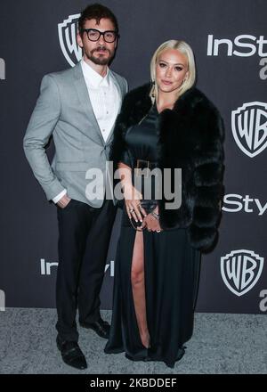 (DOSSIER) Hilary Duff et Matthew Koma sont mariés. BEVERLY HILLS, LOS ANGELES, CALIFORNIE, Etats-Unis - JANVIER 06: La chanteuse Matthew Koma et la petite amie/actrice Hilary Duff arrivent aux 2019 InStyle et Warner Bros. Photos Golden Globe Awards après la fête organisée à l'hôtel Beverly Hilton sur 6 janvier 2019 à Beverly Hills, Los Angeles, Californie, Etats-Unis. (Photo par Xavier Collin/image Press Agency/NurPhoto) Banque D'Images