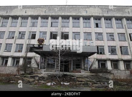 Vue d'une ville abandonnée de Pripyat à Tchernobyl, Ukraine, le 25 décembre 2019. La catastrophe de Tchernobyl a eu lieu à 26 avril 1986 sur la centrale nucléaire de Tchernobyl. (Photo par STR/NurPhoto) Banque D'Images