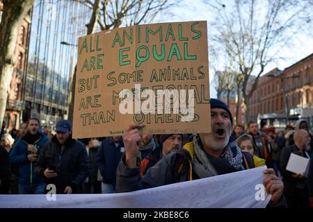 Les manifestants de Yellow Vêtes ont manifesté pendant plus de 60 semaines consécutives dans toute la France. Plusieurs milliers de manifestants sont descendus dans les rues de Toulouse. Ils ont également protesté contre la réforme de la retraite prévue par Macron. Mais la manifestation pacifique s'est brusquement terminée, alors que la police anti-émeute a tiré des canons à eau et tiré des bidons de gaz lacrymogènes. Toulouse. France. 11 janvier 2020. (Photo d'Alain Pitton/NurPhoto) Banque D'Images