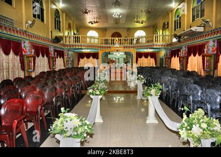 Luxueuse salle de mariage sur le terrain du Amman Kovil (temple d'Amman) à Jaffna, Sri Lanka, le 15 août 2017. (Photo de Creative Touch Imaging Ltd./NurPhoto) Banque D'Images