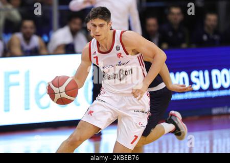 Leonardo Candi pendant l'Italie Lega Panier de Serie Un match entre Grissin bon Reggio Emilia et Germani Panier Brescia à PalaBigi sur 11 janvier 2020 à Reggio Emilia, Italie. (Photo par Emmanuele Ciancaglini/NurPhoto) Banque D'Images