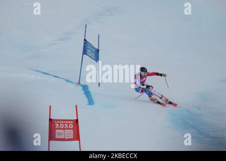 Chiara POGNÉAUX de France participe au slalom géant féminin lors des Jeux Olympiques de la Jeunesse d'hiver Lausanne 2020 aux Diablerets, Suisse sur 12 janvier 2020. (Photo par Dominika Zarzycka/NurPhoto) Banque D'Images