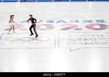 KHAVRONINA Irina et CIRISANO Dario de Russie participent au patinage artistique: Danse sur glace danse libre pendant 4 jours des Jeux Olympiques de la Jeunesse d'hiver Lausanne 2020 dans l'arène de patinage à Lausanne, Suisse sur 13 janvier 2020. (Photo par Dominika Zarzycka/NurPhoto) Banque D'Images