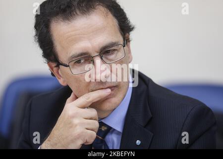 Antonio Stango, chef de la Fédération italienne des droits de l'homme, est vu lors de la conférence de presse de Zhanara Akhmetova, journaliste kazakh, à Kiev, en Ukraine, au 13 janvier 2020. Un procès final sur 14 janvier décidera si le journaliste kazakh Zhanara Akhmetova se voit accorder l'asile en Ukraine ou non. (Photo par Sergii Kharchenko/NurPhoto) Banque D'Images