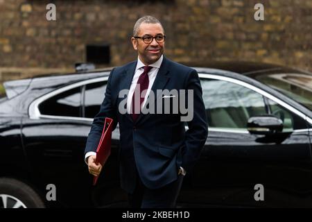 Le président du Parti conservateur et ministre sans portefeuille James arrive habilement à Downing Street, dans le centre de Londres, pour assister à une réunion du Cabinet le 14 janvier 2020 à Londres, en Angleterre. (Photo de Wiktor Szymanowicz/NurPhoto) Banque D'Images