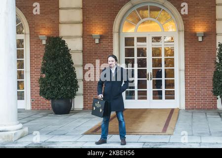 Pablo Iglesias, vice-Premier ministre espagnol pour les droits sociaux et le développement durable, assiste à la première réunion du nouveau gouvernement à Madrid (Espagne) sur 14 janvier 2020 (photo d'Oscar Gonzalez/NurPhoto) Banque D'Images