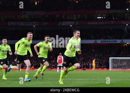 John Fleck, de Sheffield United, célèbre son premier but lors du match de la Premier League entre Arsenal FC et Sheffield United au stade Emirates de 18 janvier 2020, à Londres, au Royaume-Uni. (Photo par MI News/NurPhoto) Banque D'Images