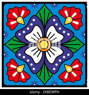 Décoration florale mexicaine simple carreaux et sans couture, motif rétro inspiré de l'art populaire mexicain Illustration de Vecteur