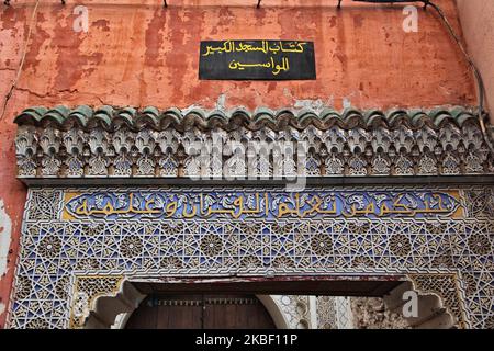 Entrée au souk dans la médina (vieille ville) de Marrakech (Marrakech) au Maroc, Afrique, le 5 janvier 2016. Marrakech est la quatrième plus grande ville du Royaume du Maroc. (Photo de Creative Touch Imaging Ltd./NurPhoto) Banque D'Images
