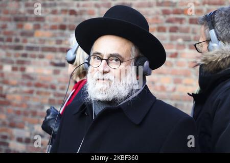 Le chef Rabbi Binyomin Jacobs assiste à la visite de la délégation de l'Association juive européenne (EJA) au camp de concentration d'Auschwitz, à 21 janvier 2020, à Oswiecim, en Pologne. Des parlementaires et des ministres de l'éducation de toute l'Europe se sont réunis lors de l'événement "délégation de l'EJA à Auschwitz 2020" pour marquer le prochain anniversaire de la libération de l'ancien camp de concentration allemand nazi en 75th. (Photo de Beata Zawrzel/NurPhoto) Banque D'Images