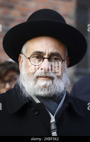 Le chef Rabbi Binyomin Jacobs assiste à la visite de la délégation de l'Association juive européenne (EJA) au camp de concentration d'Auschwitz, à 21 janvier 2020, à Oswiecim, en Pologne. Des parlementaires et des ministres de l'éducation de toute l'Europe se sont réunis lors de l'événement "délégation de l'EJA à Auschwitz 2020" pour marquer le prochain anniversaire de la libération de l'ancien camp de concentration allemand nazi en 75th. (Photo de Beata Zawrzel/NurPhoto) Banque D'Images