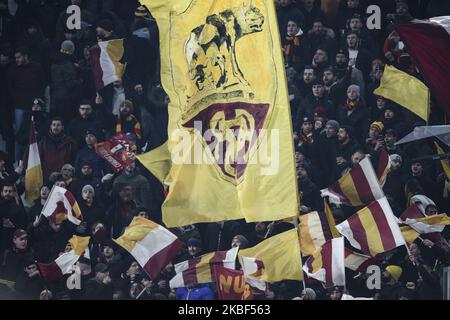 Les supporters roms fans lors du match de football final du quart de Coppa Italia JUVENTUS - ROMA on 22 janvier 2020 au stade Allianz de Turin, Piémont, Italie. (Photo de Matteo Bottanelli/NurPhoto) Banque D'Images