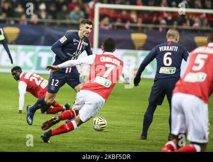 Thomas Meunier lors de la demi-finale de la coupe de la Ligue française entre le Stade de Reims et Paris Saint-Germain au stade Auguste Delaune de Reims sur 22 janvier 2020. (Photo par Elyxandro Cegarra/NurPhoto) Banque D'Images