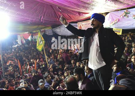 Le chef de l'armée de Bhim Chandrasekhar Azad lors d'une manifestation dans la région de Shaheen Bagh à New Delhi, en Inde, sur 22 janvier 2020. (Photo par Indraneel Chowdhury/NurPhoto) Banque D'Images