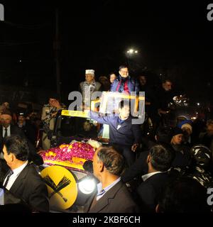 Le congresseur national du parti AAM Aadmi et le ministre en chef de Delhi, Arvind Kejriwal, ainsi que le conférencier RAM Niwas Goel et d'autres, lors d'un spectacle routier à Shahdara sur 22 janvier 2020 à New Delhi, en Inde. (Photo de Mayank Makhija/NurPhoto) Banque D'Images