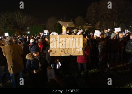 Le mouvement sarde, qui dans toute l'Italie proteste contre l'ancien ministre Matteo Salvini, proteste sur la place Libero Grassi à 23 janvier 2020 à Bibbiano, en Italie. (Photo par Emmanuele Ciancaglini/NurPhoto) Banque D'Images