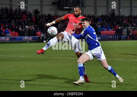 Nathan Pond de Salford City et Jonny Smith d'Oldham Athletic lors du match Sky Bet League 2 entre Salford City et Oldham Athletic à Moor Lane, Salford, le samedi 25th janvier 2020. (Photo d'Eddie Garvey/MI News/NurPhoto) Banque D'Images