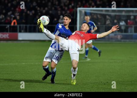 Nathan Pond de Salford City et Jonny Smith d'Oldham Athletic lors du match Sky Bet League 2 entre Salford City et Oldham Athletic à Moor Lane, Salford, le samedi 25th janvier 2020. (Photo d'Eddie Garvey/MI News/NurPhoto) Banque D'Images