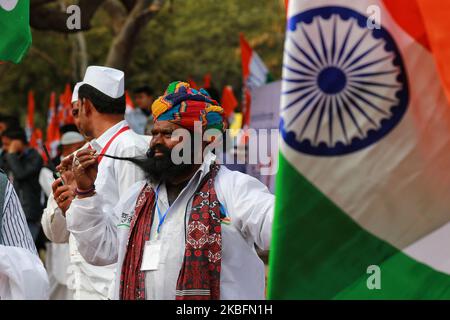 Jaipur : les partisans de Rahul Gandhi, ancien président de l'UPA et chef du Congrès, lors du « Yuva Akrosh Rally » à Jaipur, Rajasthan, Inde, janvier 28,2020. (Photo de Vishal Bhatnagar/NurPhoto) Banque D'Images