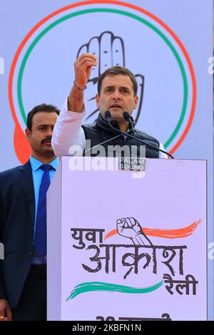 Jaipur: Rahul Gandhi, ancien président de l'UPA et chef du Congrès, parle lors du « Yuva Akrosh Rally » à Jaipur, Rajasthan, Inde, janvier 28,2020. (Photo de Vishal Bhatnagar/NurPhoto) Banque D'Images