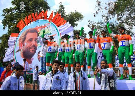 Jaipur : les partisans de Rahul Gandhi, ancien président de l'UPA et chef du Congrès, lors du « Yuva Akrosh Rally » à Jaipur, Rajasthan, Inde, janvier 28,2020. (Photo de Vishal Bhatnagar/NurPhoto) Banque D'Images