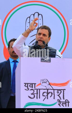 Jaipur: Rahul Gandhi, ancien président de l'UPA et chef du Congrès, s'est adressant au cours du 'Yuva Akrosh Rally' à Jaipur, Rajasthan, Inde, janvier 28,2020. (Photo de Vishal Bhatnagar/NurPhoto) Banque D'Images