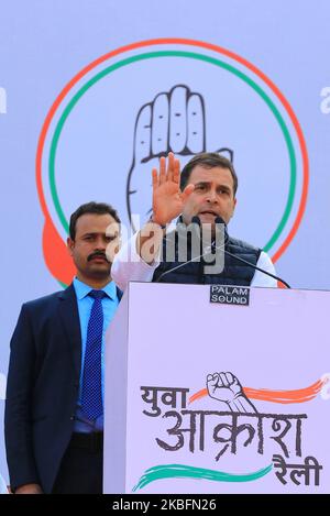 Jaipur: Rahul Gandhi, ancien président de l'UPA et chef du Congrès, s'est adressant au cours du 'Yuva Akrosh Rally' à Jaipur, Rajasthan, Inde, janvier 28,2020. (Photo de Vishal Bhatnagar/NurPhoto) Banque D'Images