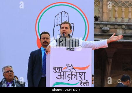 Jaipur: Rahul Gandhi, ancien président de l'UPA et chef du Congrès, s'est adressant au cours du 'Yuva Akrosh Rally' à Jaipur, Rajasthan, Inde, janvier 28,2020. (Photo de Vishal Bhatnagar/NurPhoto) Banque D'Images