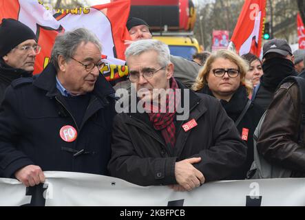 Yves Veyrier, secrétaire général du syndicat Force Ouvriere (FO) lors de la manifestation contre la réforme des retraites à Paris (France) sur 29 janvier 2020. (Photo par Estelle Ruiz/NurPhoto) Banque D'Images