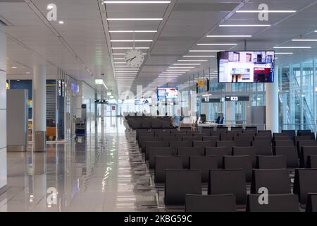 Intérieur du terminal 2 et de la zone K Gates de l'aéroport de Munich, Flughafen Munchen - Franz Josef Strauss - MUC EDDM aéroport international de la capitale de la Bavière en Allemagne, les 8th plus occupés en Europe, gérant 47,9 millions de passagers en 2019. L'aéroport est un centre pour Lufthansa. Le 26 janvier 2020 à Munich, Allemagne. (Photo de Nicolas Economou/NurPhoto) Banque D'Images