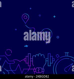 Parcours de marche, icône de ligne de gradient de jogging, illustration simple sur fond bleu foncé, bordure inférieure liée à la forme physique. Banque D'Images